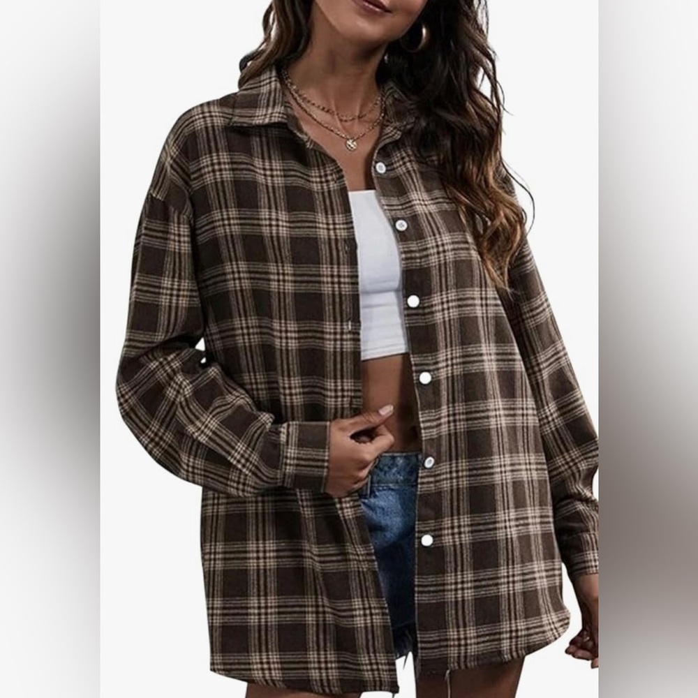SAFRISIOR Women’s Flannel Plaid Shirts Oversized Batwing-Sleeve Button Down Long